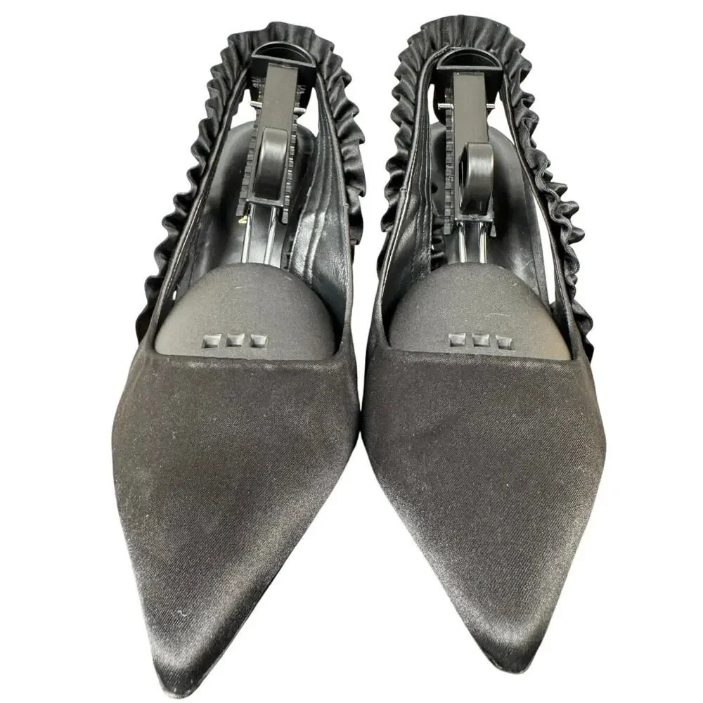 Good‎ American The Show Off Slingback Pump In Black Satin Women’s Size 11 US